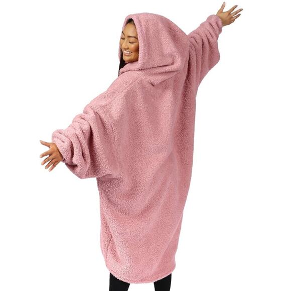Comfy Women’s Cozy Comfort Wearable Blanket Quarter-Zip Oversized Hoodie Pink - Picture 2 of 8